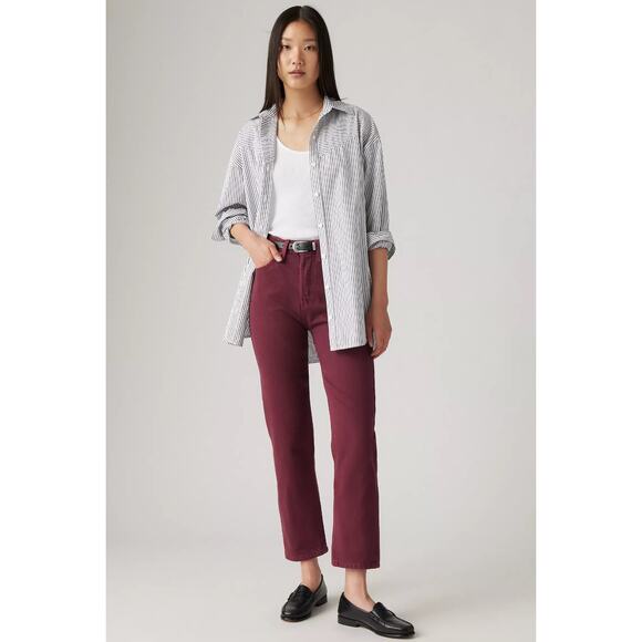 Levi’s Premium 501 Original Fit Jeans High Rise Cropped Burgundy Womens Size 29 - Picture 6 of 10